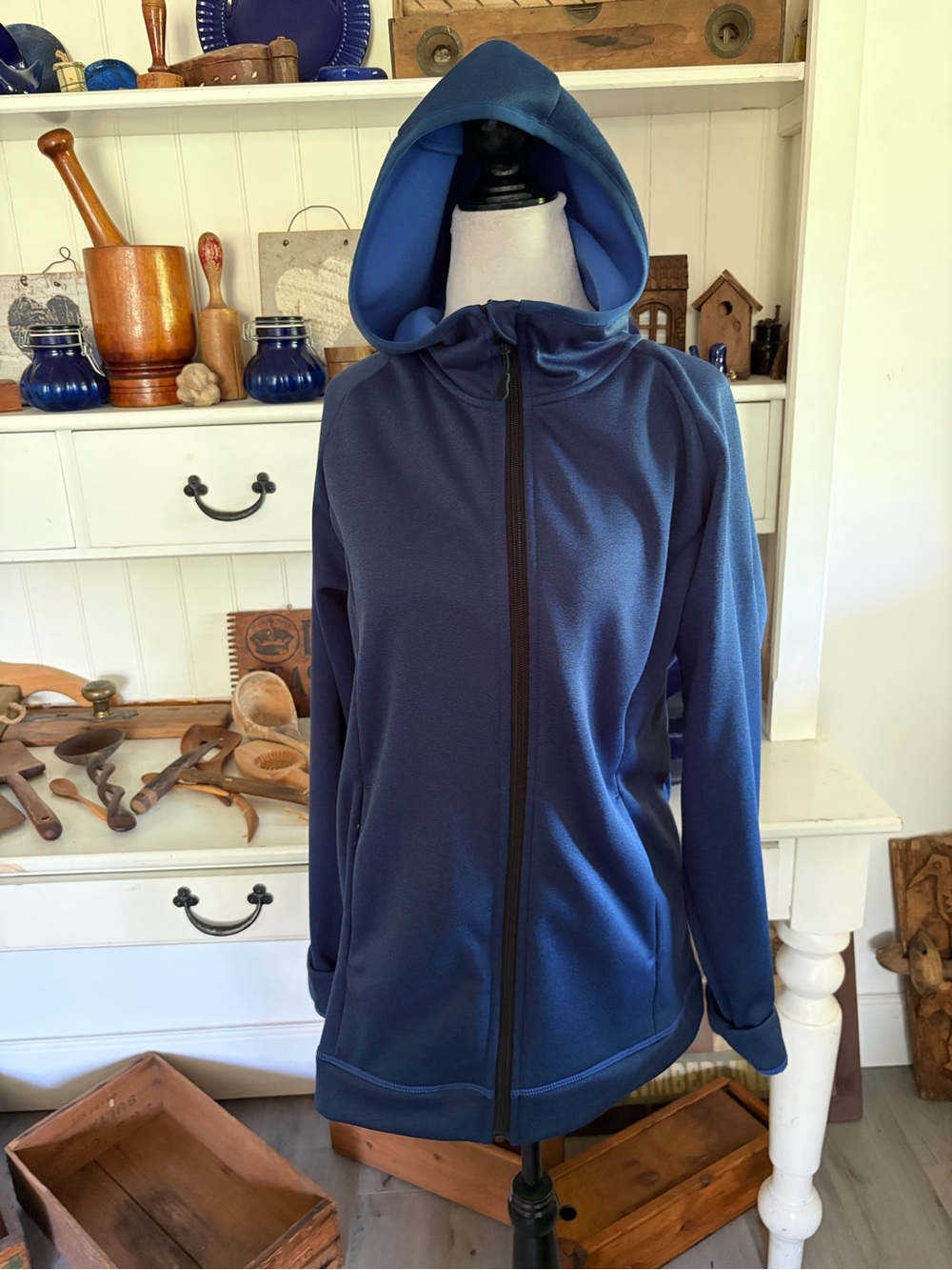 Navy Blue Full-Zip Hooded Jacket